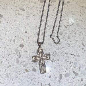 Elegant Silver Cross Pendant Necklace- mens chain